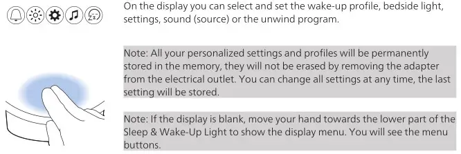 PHILIPS HF3650 SmartSleep Sleep and Wake-Up Light - Navigating the menu