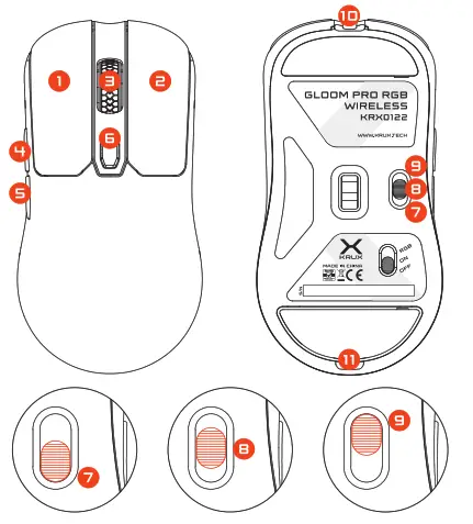 krux DIGITAL KRX0122 Gloom Pro RGB Wireless Gaming Mouse - mause