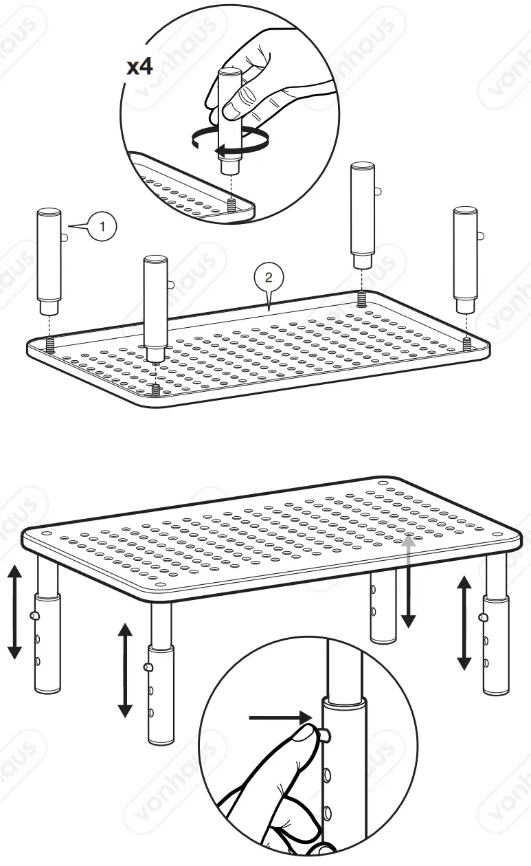 VonHaus 3000161 Height Adjustable Metal Monitor Stand ASSEMBLY