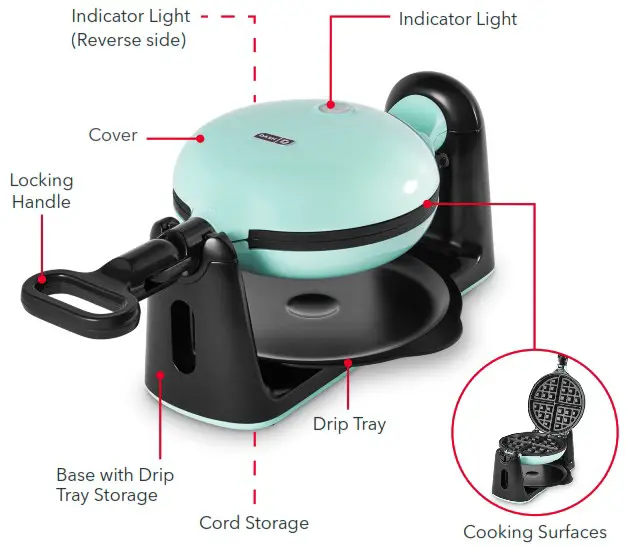 DASH DBWM600 Flip Belgian Waffle Maker - parts & Features