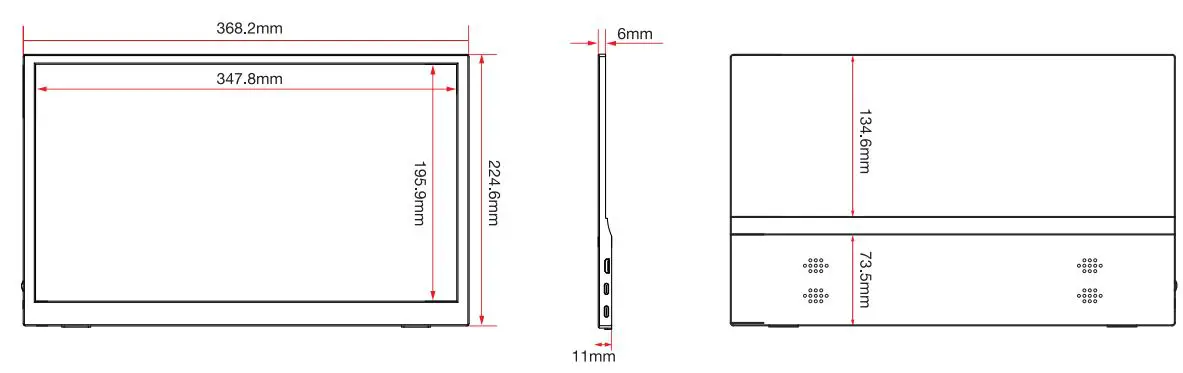 Pixio PX160 15.6in IPS Premium Portable Monitor User Manual - Dimension & Weight