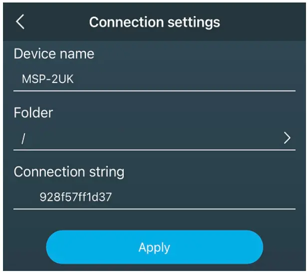 Myers MSP 2UK Smart Plug - Connection settings