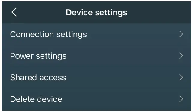 Myers MSP 2UK Smart Plug - Settings menu