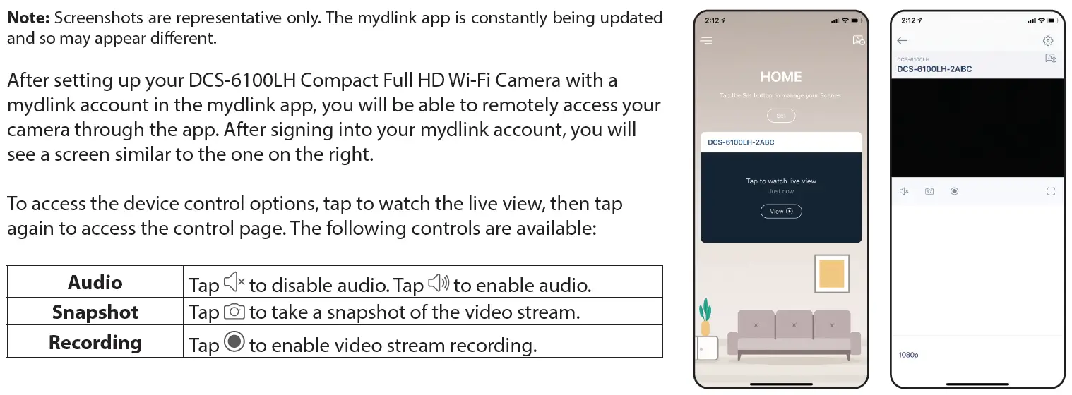 D-Link DCS-6100LH Compact Full HD Wi-Fi Camera Controlling Your Device