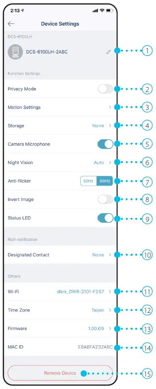 D-Link DCS-6100LH Compact Full HD Wi-Fi Camera Device Settings