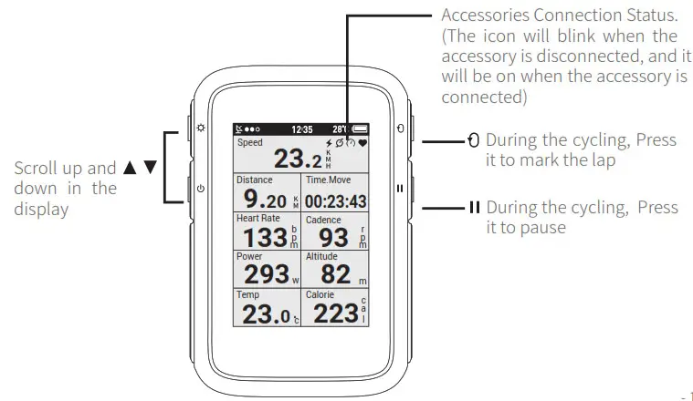 COOSPO BC200 Bluetooth GPS Bicycle Computer- Display and Button