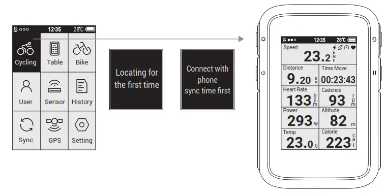 COOSPO BC200 Bluetooth GPS Bicycle Computer- Starting a Ride
