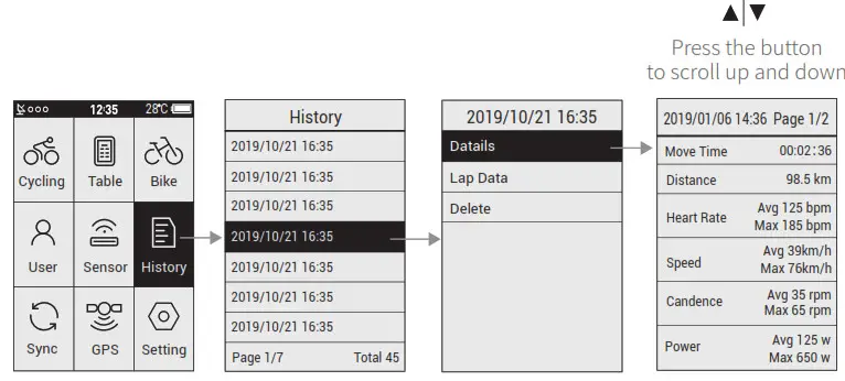 COOSPO BC200 Bluetooth GPS Bicycle Computer- View History
