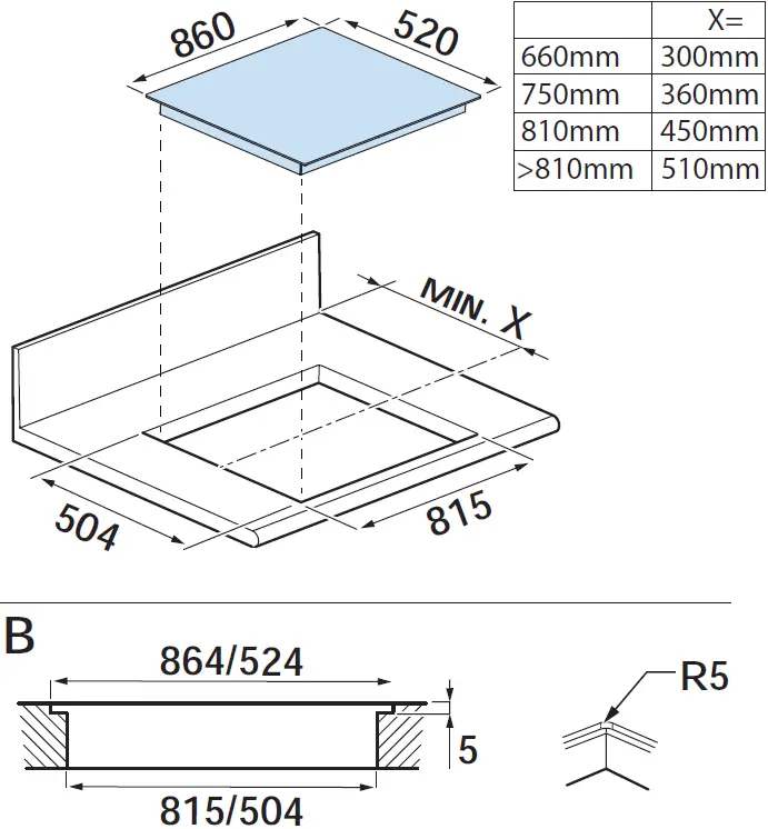 INVENTUM IKI9045FLOW Built-In Flow-In Induction Hob Dimensions 03