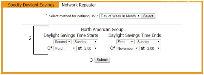 sapling SMA 1000 Network Repeater - Web Interface - DST (Daylight Saving Time)