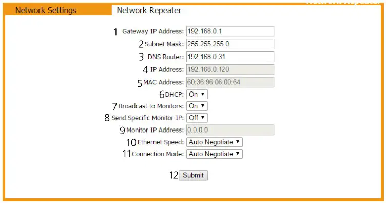 sapling SMA 1000 Network Repeater - Web Interface - Network Settings