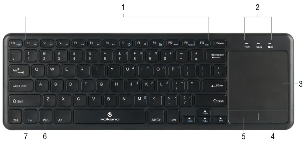 volkano Smart Wireless Keyboard with Trackpad DESCRIPTION OF PARTS