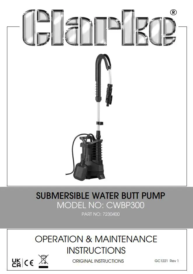Clarke CWBP300 Submersible Water Butt Pump Instruction Manual