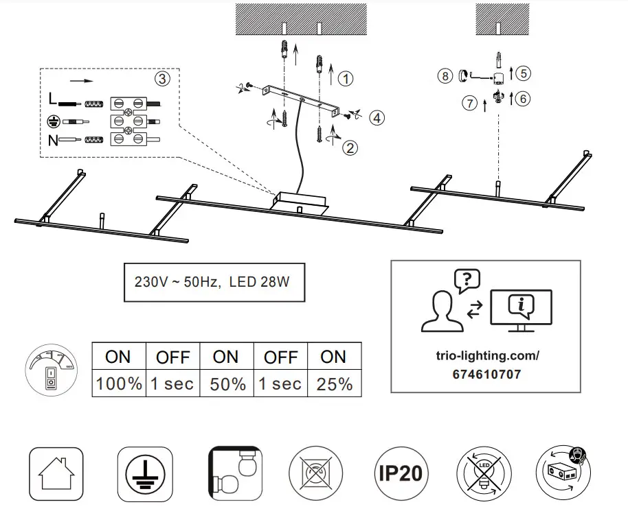 TRIO LIGHTING 674610707 INDIRA Ceiling Light LED Matt Nickel