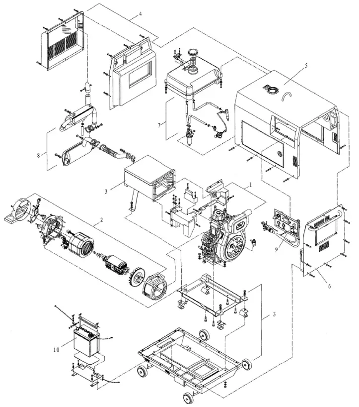 Promate 7000D Air-Cooled Diesel Generator - Generator Exploded View