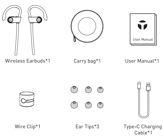 Tranya X2 Wireless In Ear Headphones Earbuds - packing list