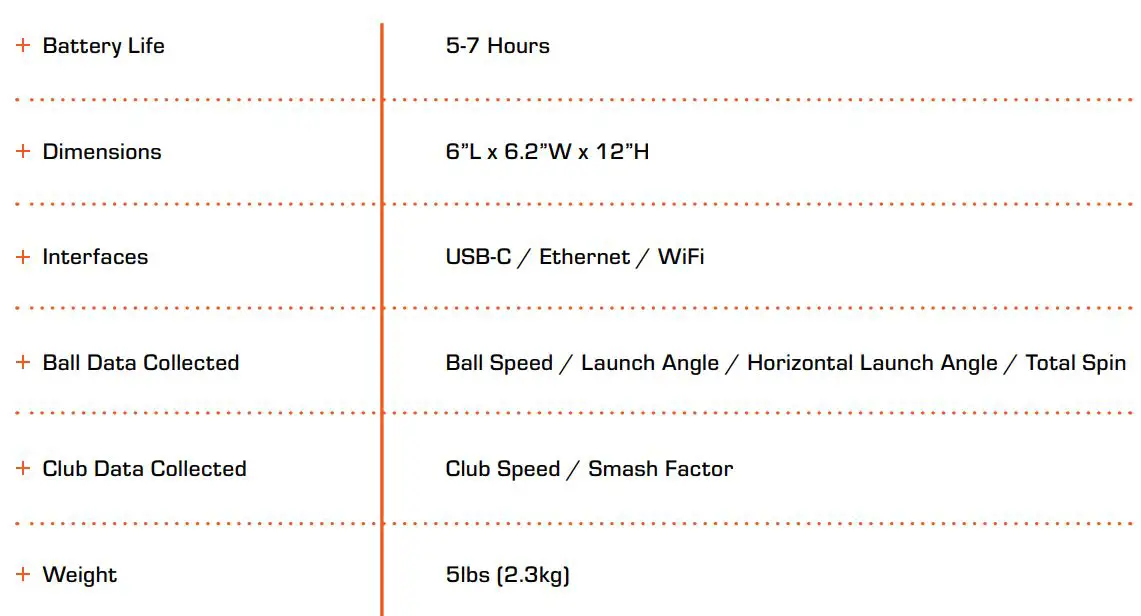 Bushnell 501000 Launch-Pro User Manual - Specifications