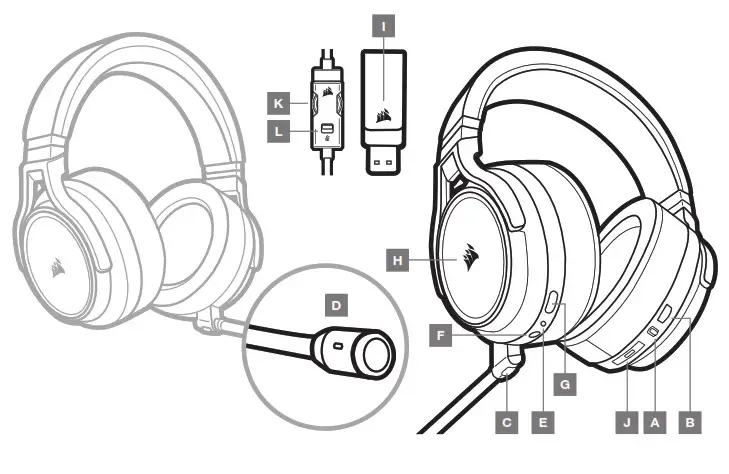 CORSAIR CA-9011188-NA Virtuoso RGB Wireless XT - CONTROLS AND FEATURES SECTION