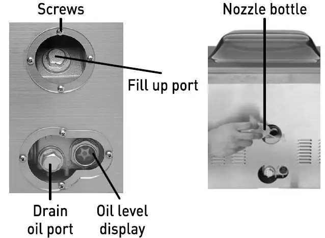 HENDI Vacuum Chamber Packaging Machine Profi Line 410 Adding and draining vacuum pump oil