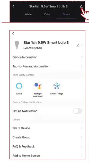SATCO S11255 Starfish Smart WiFi Lights- Advanced Settings