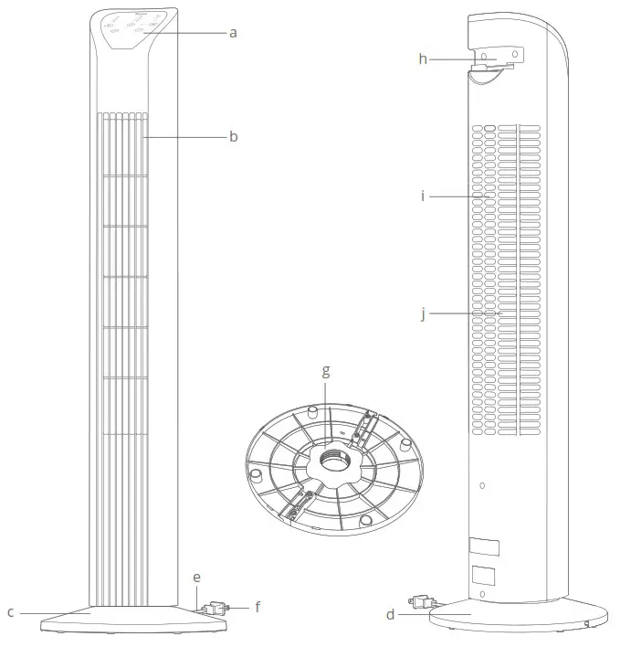 Govee H7101 Smart Tower Fan - Part Names