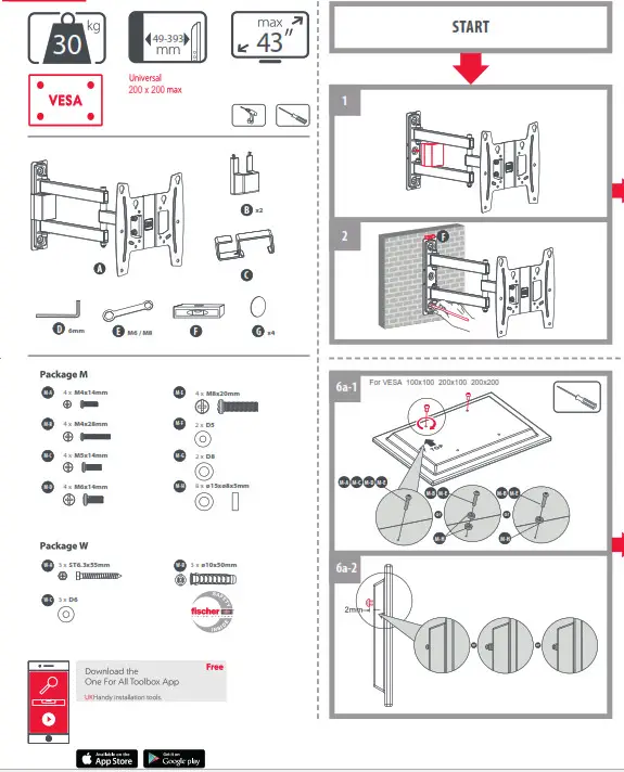 ONE FOR ALL WM4259 Full Motion TV Wall Mount