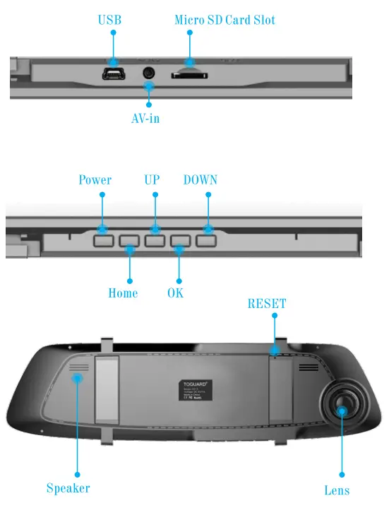 TOGUARD CE13 Dual Lens Rearview Mirror Dash Cam - overview