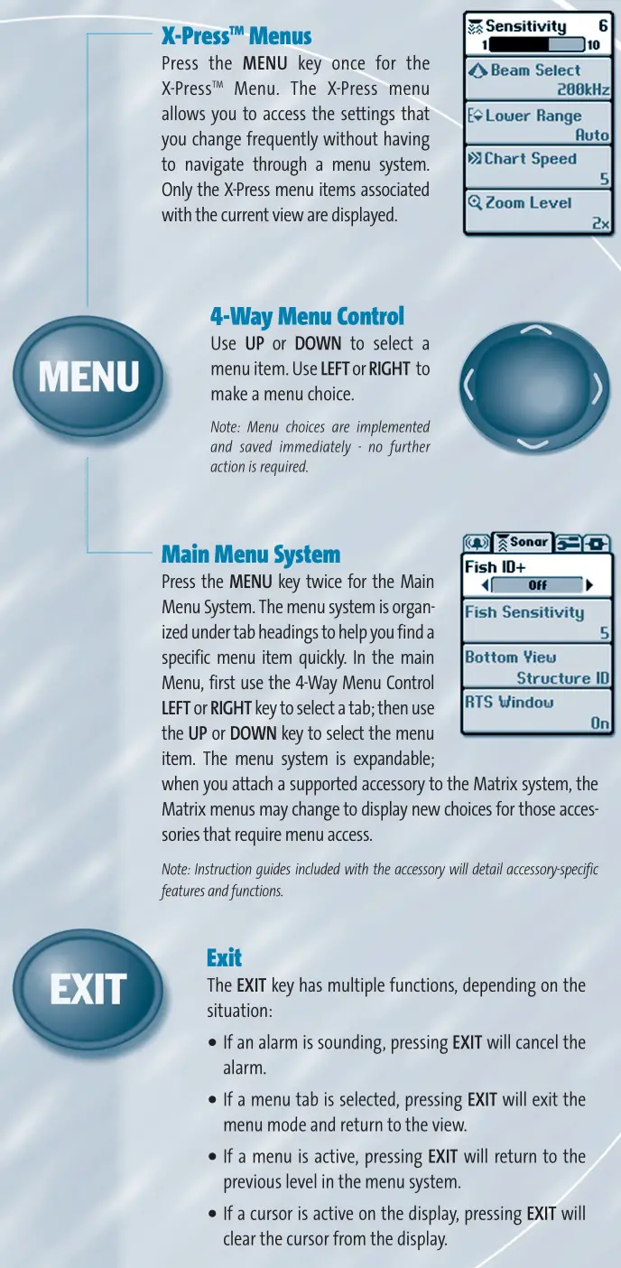 HUMMINBIRD Matrix 35 Fishing System - Menu & Exit