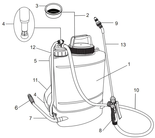 ECHO MS-5010BP 5 Gallon Backpack Manual Sprayer - MAIN COMPONENTS