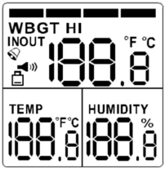 Triplett HS10 Heat Stress Meter Wet Bulb Global - LCD DISPLAY DESCRIPTION
