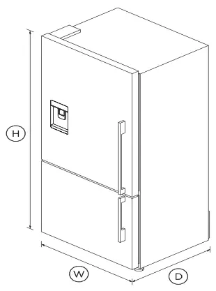 FISHER PAYKEL RF522BRXFDU5 Freestanding Refrigerator Freezer, 79cm, 494L, Ice & Water - DIMENSIONS