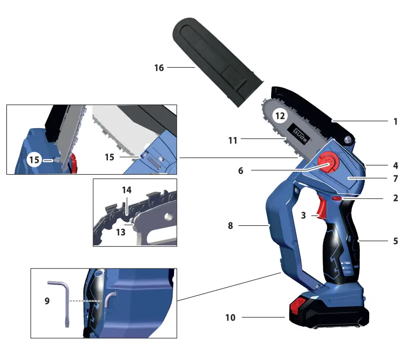 Gude MK 18 201 05 Mini Cordless Chainsaw-fig2