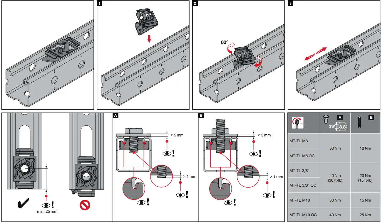 HILTI MT-TL M8 Twist-Lock Channel Nut-Multi-Duty Channel System fig1