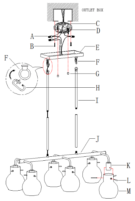 ZEVNI A04762 Berton 28 Inch Wide 6 Light Kitchen Island Light - 7