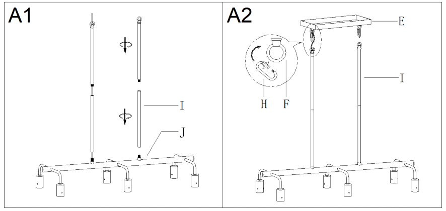 ZEVNI A04762 Berton 28 Inch Wide 6 Light Kitchen Island Light - 8