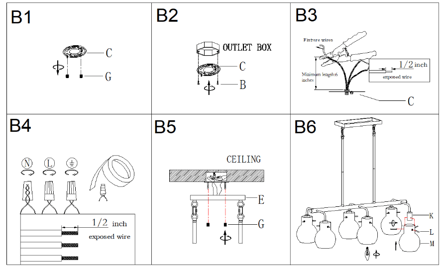 ZEVNI A04762 Berton 28 Inch Wide 6 Light Kitchen Island Light - 9