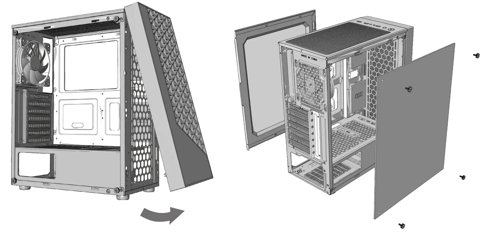Disassemble the side panel and the front panel