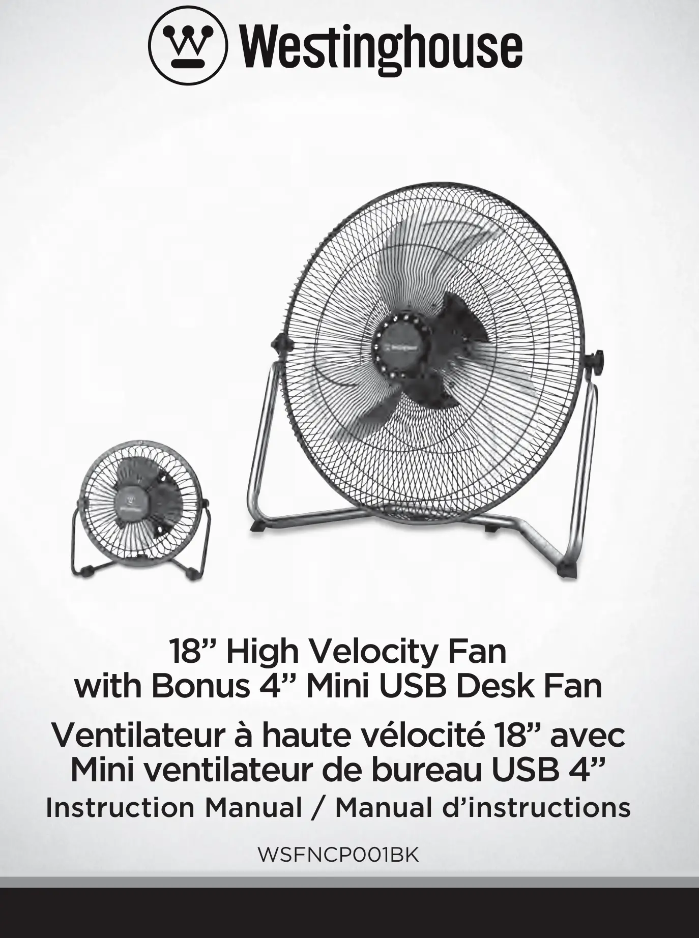 Westinghouse WSFNCP001BK 18 inch High Velocity Fan Instruction Manual