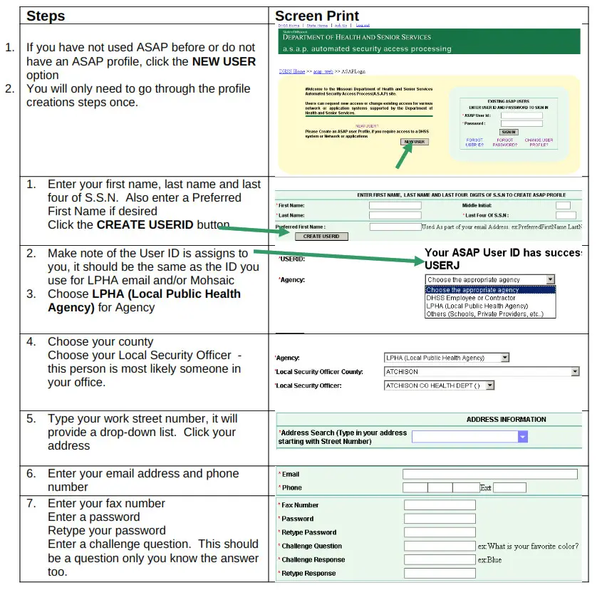 Creating A.S.A.P User profile