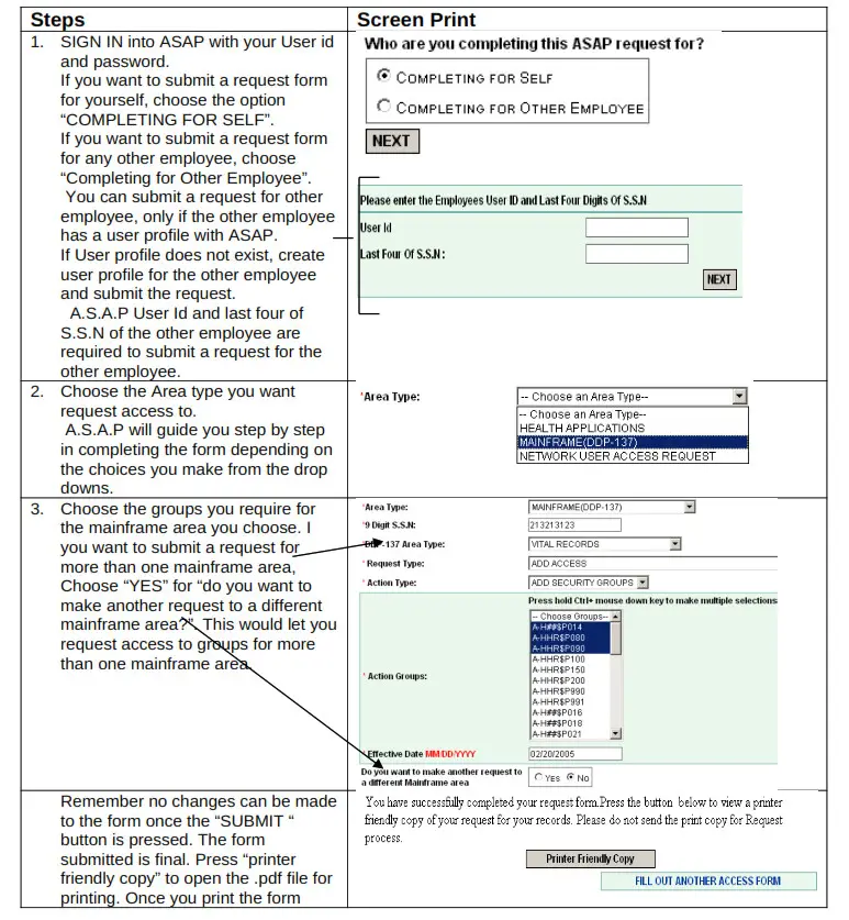 Request Access forms for Mainframe Applications