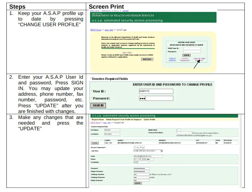 Updating A.S.A.P User profile