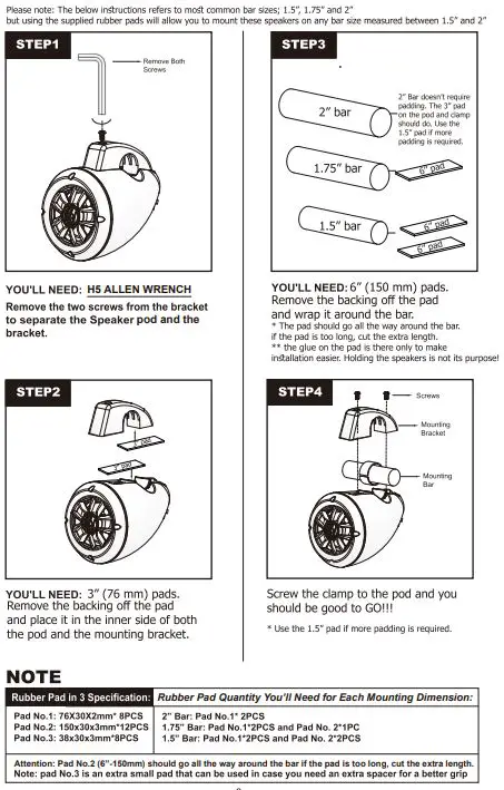 NOAM NUTV4 QUAD 4 Channel Marine 4 UTV ATV Boat Audio System with Bluetooth Fig01