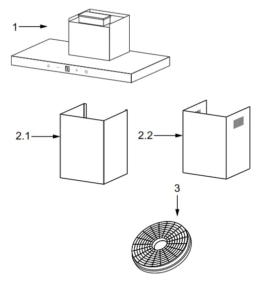 kleenmaid RHSC61 60cm Wall Mounted Canopy Rangehood- Componants