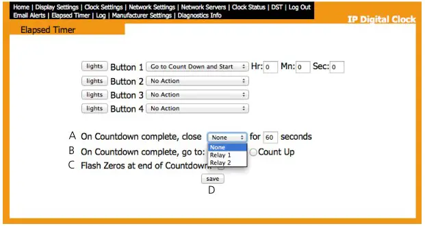 sapling Elapsed Timer Control Panel - Configuring Relays for Countdowns (3300 Only)