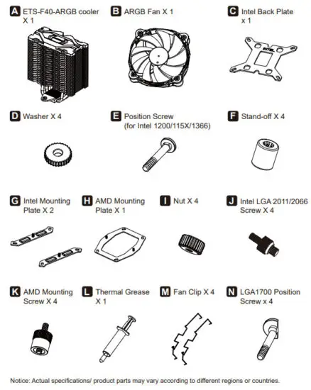 ENERMAX ETS F40 BK 140mm CPU Air Cooler - Part List 2