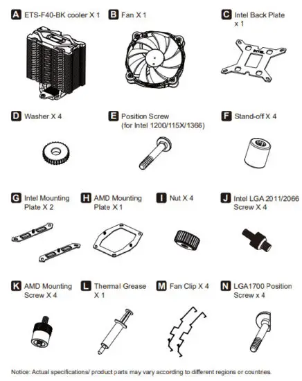 ENERMAX ETS F40 BK 140mm CPU Air Cooler - Part List 3