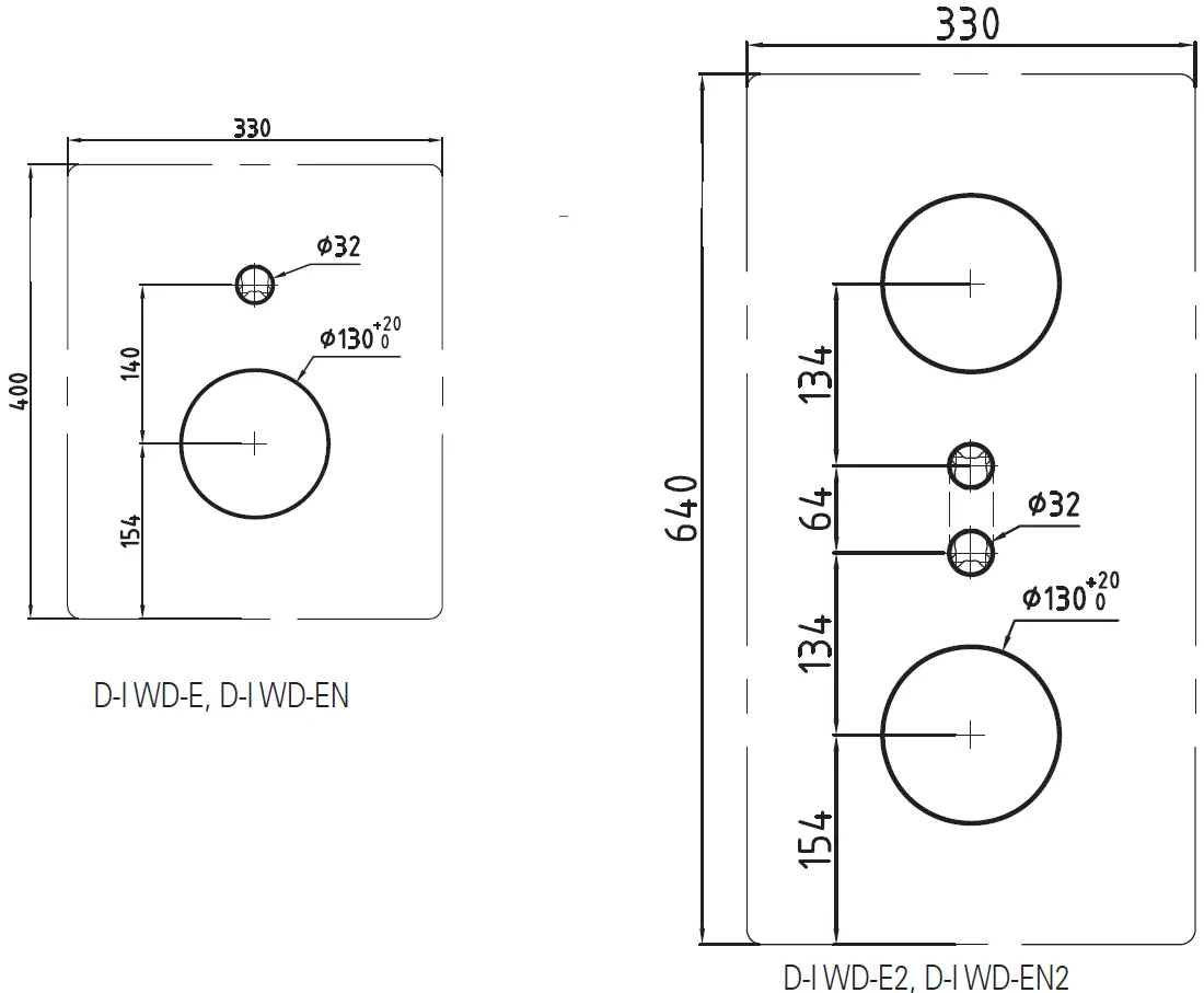 Opening for the drip basin (D-I models)