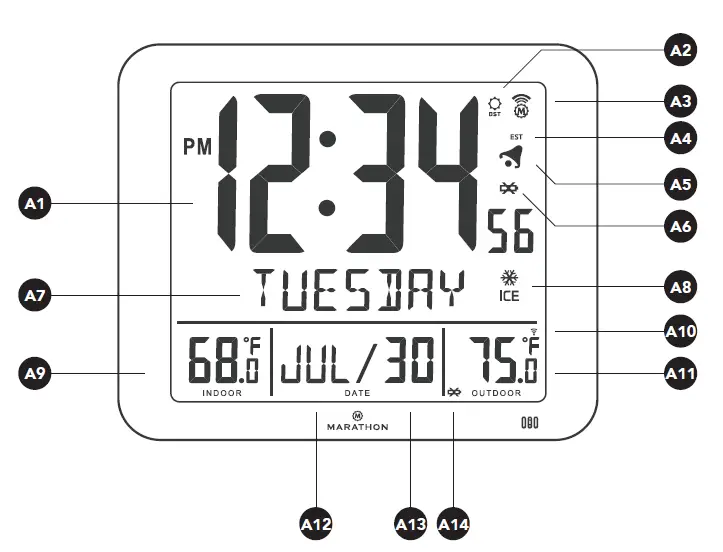 MARATHON CL030027-FD-NA Atomic Clock with Indoor-Outdoor Temperature 1