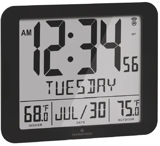 MARATHON CL030027-FD-NA Atomic Clock with Indoor-Outdoor Temperature