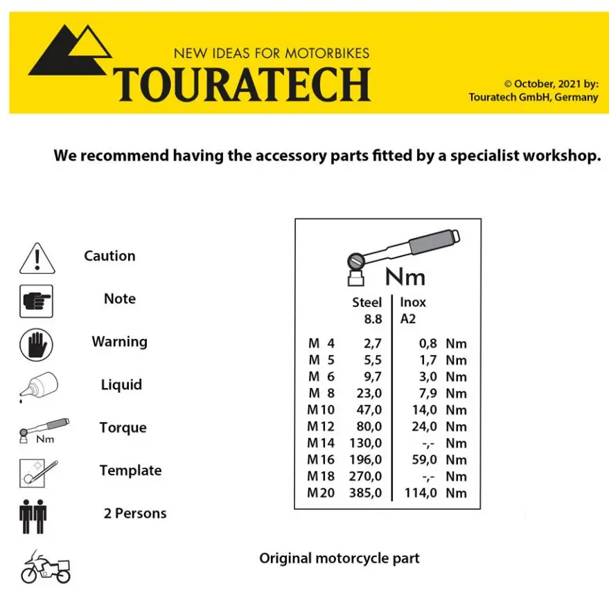 TOURATECH CRF1100L Stainless steel side case holder for Honda Instruction Manual